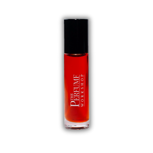 Azizati in roll-on bottle filled with vibrant red liquid.