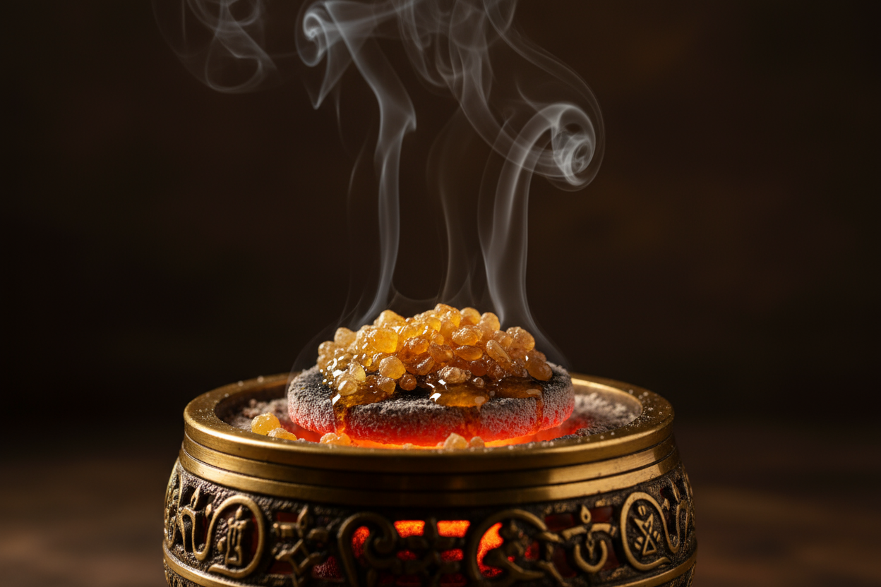 Myrrh on charcoal in a burner